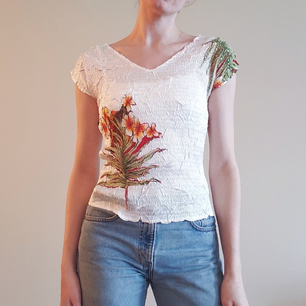 Y2K Tropical Print Top and Cardigan Set